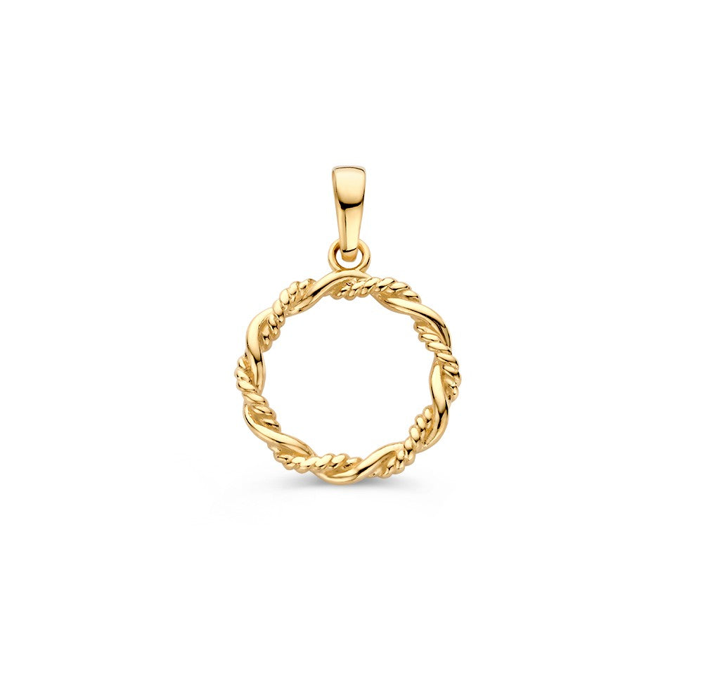 14K Geelgouden Hanger met Gevlochten Band – Elegante Cirkelhanger voor Dames