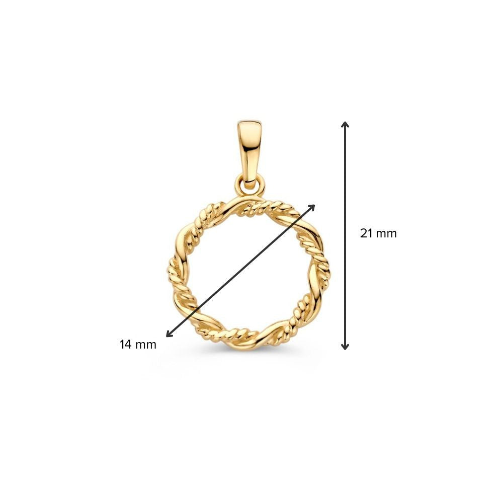 14K Gelbgold-Anhänger mit geflochtenem Band – Eleganter Kreis-Anhänger für Damen