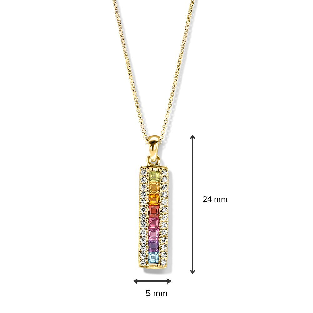 Gelbgoldanhänger mit fröhlichen Farbsteinen und Diamanten