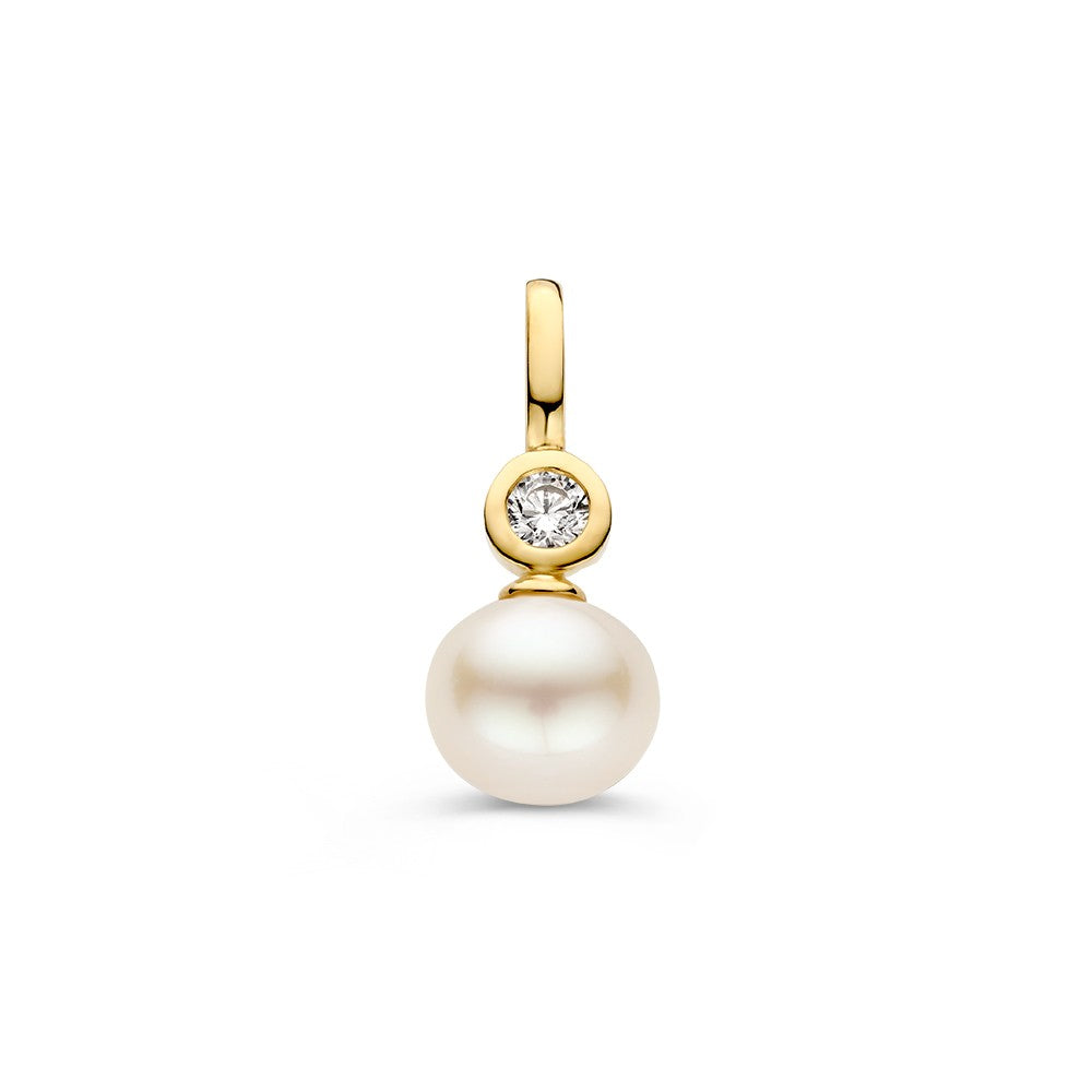 Hänger aus 14K Gelbgold mit Zirkonia und einer weißen Perle
