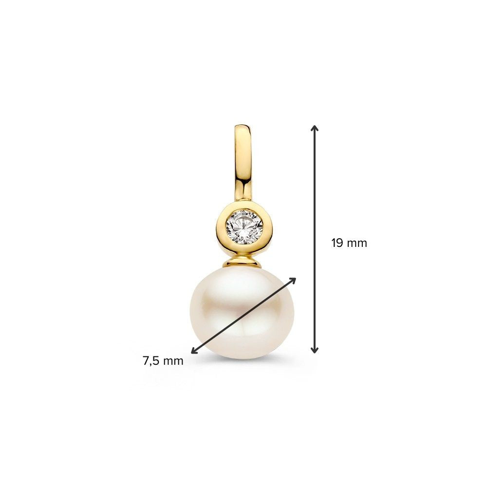 14K Gelbgold-Anhänger mit Zirkonia und Perle – Eleganter Anhänger für Damen