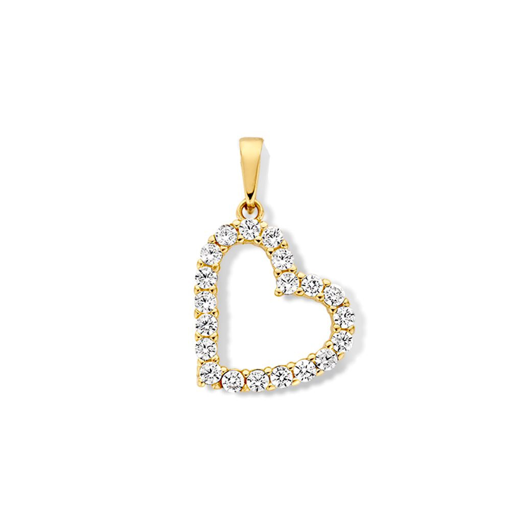 Herzförmiger Anhänger aus Gelbgold mit Zirkonia-Steinen, filigranes Design