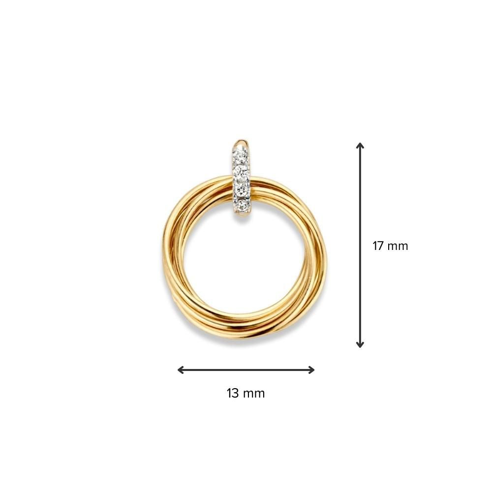 Bicolor-Goldanhänger mit beweglichen Kreisen und Zirkonia – 14 Karat, 1,1 Gramm, 14 mm