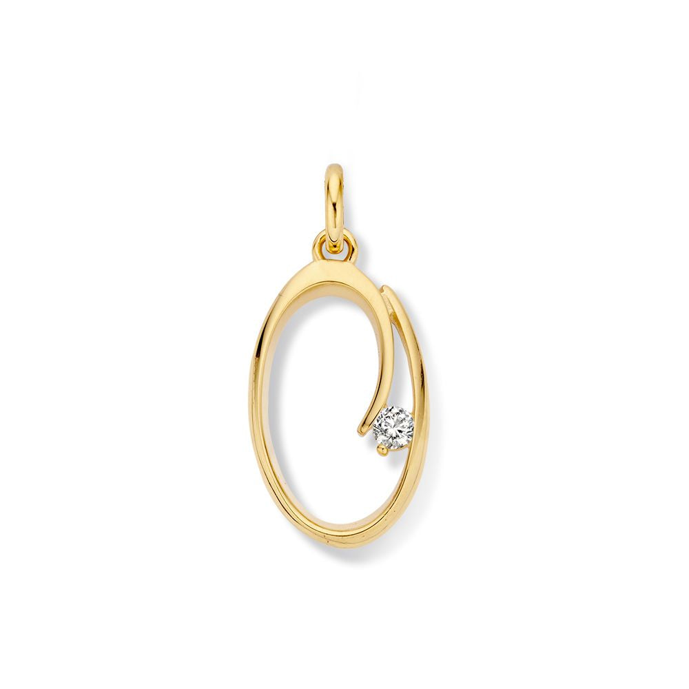 Hänger aus 14-karätigem Gelbgold mit Zirkonia, ovaler Form, 22 mm x 11 mm
