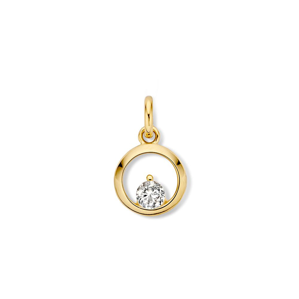 Gelbgoldener Anhänger mit Zirkonia in offener Fassung, Durchmesser 10 mm, Gewicht 1,0 Gramm
