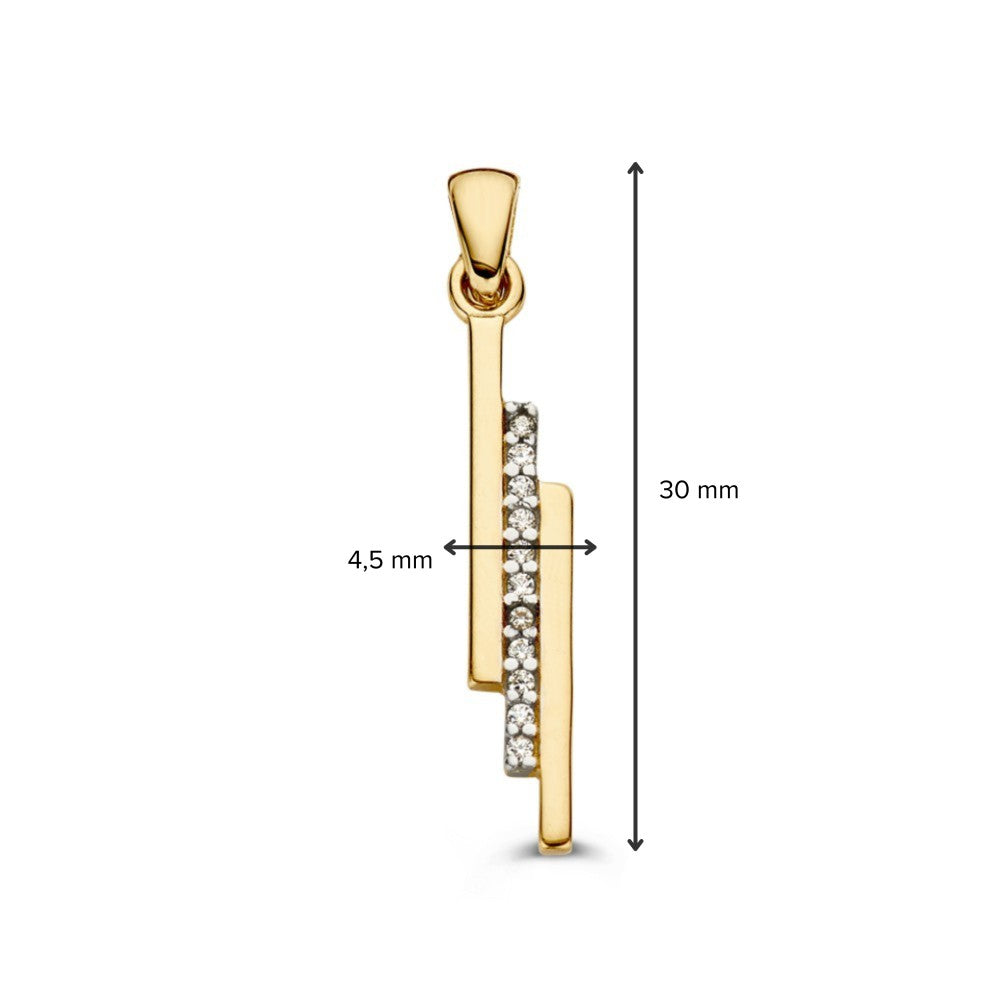 Gelbgoldanhänger in schlichtem Design, besetzt mit Zirkonia – 14 Karat, 1,2 Gramm, 30 mm