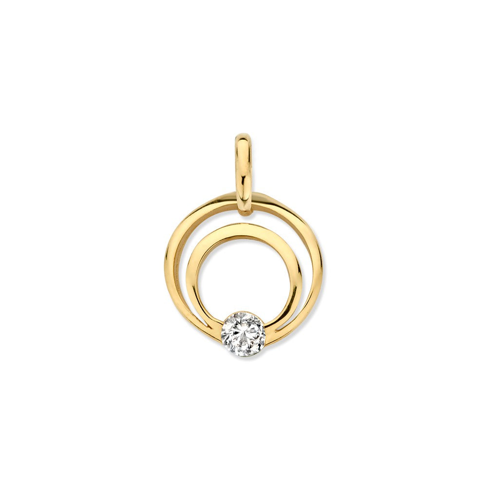 Hänger aus 14K Gelbgold mit Zirkonia, bestehend aus zwei ineinanderliegenden Ringen