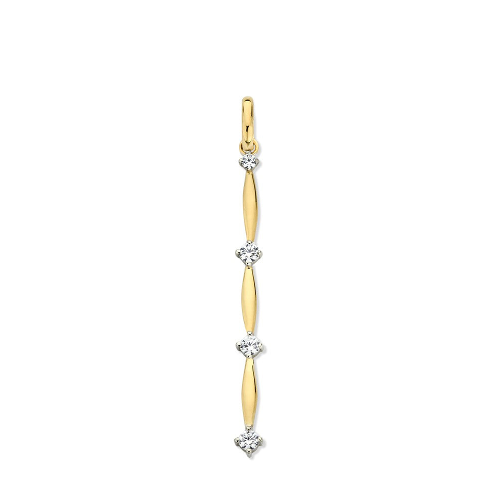 Gelbgoldene Hänger mit Zirkonia, 14 Karat, in länglicher Form mit fünf Zirkonia-Steinen