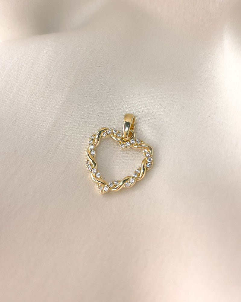 Herzförmiger Anhänger aus Gelbgold mit gedrehtem Band und Zirkonia – Van der Kooij