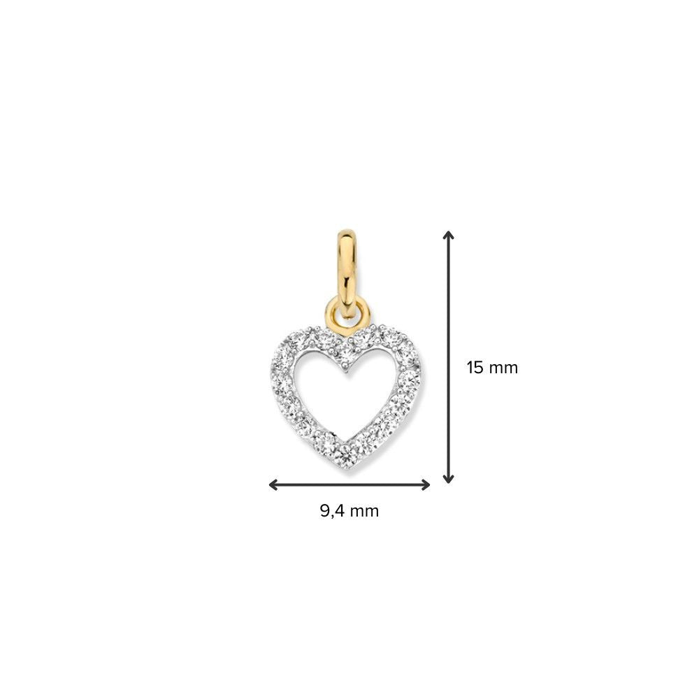 Bicolor-Herzanhänger aus Weiß- und Gelbgold mit Zirkonia – 14 Karat, 0,5 Gramm, 10 mm