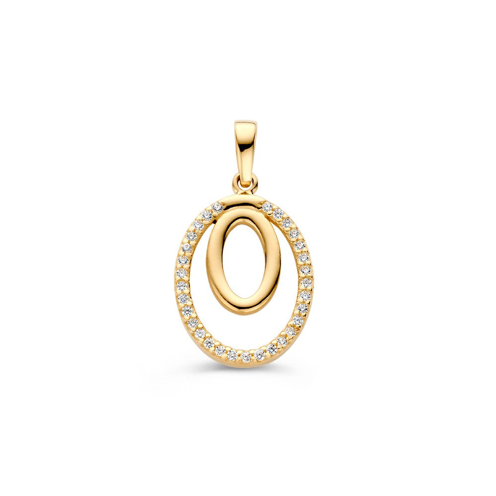 Collier aus 14K Gelbgold mit zwei ovalen Anhängern, besetzt mit funkelnden Diamanten