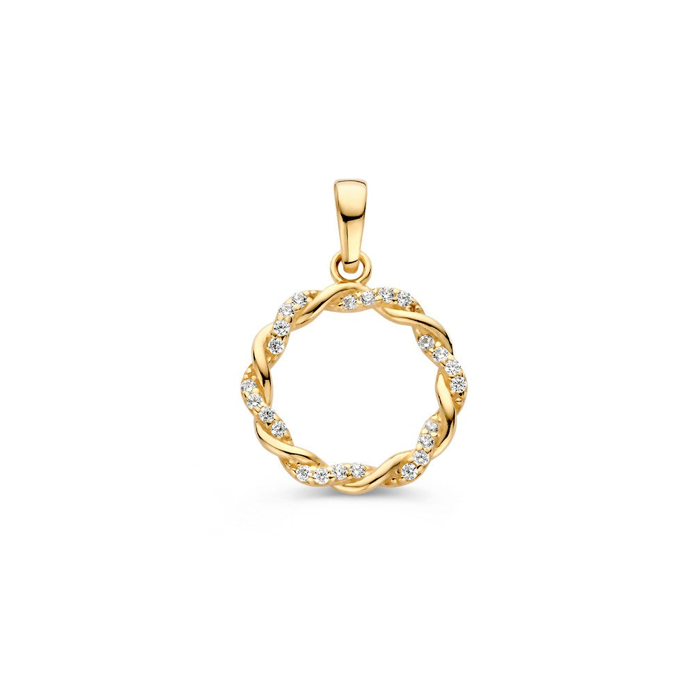 Hänger aus 14K Gelbgold mit gedrehter Band und Zirkonia-Steinen in kreisförmigem Design