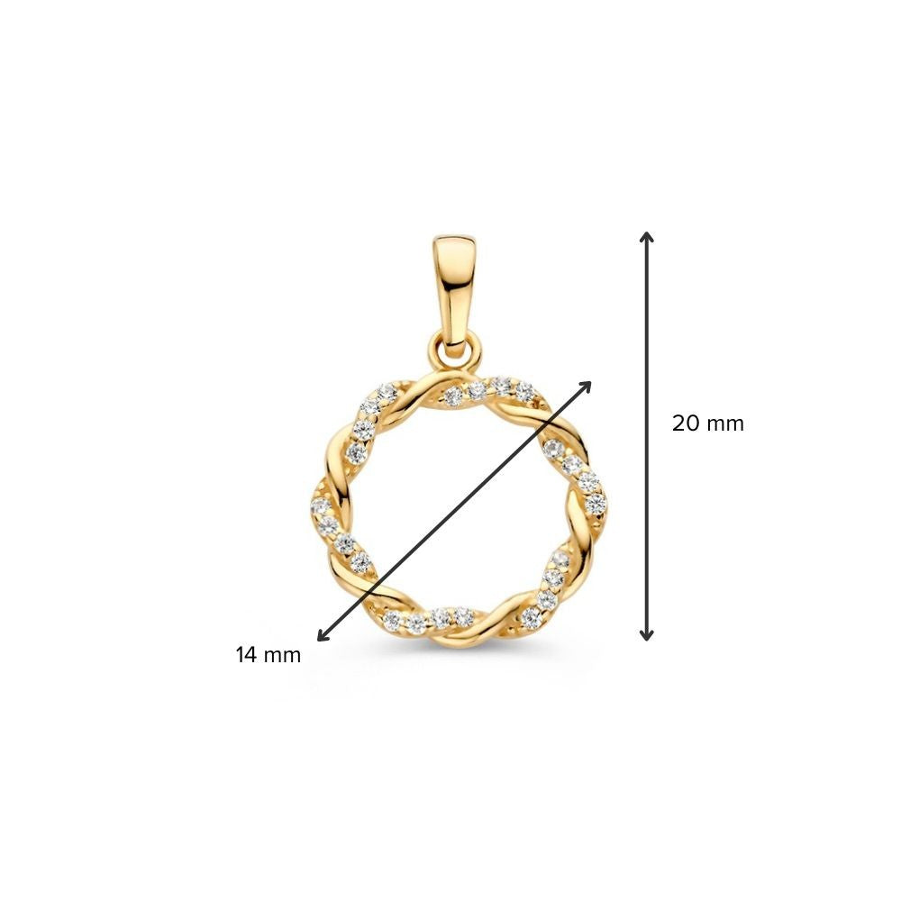 14K Gelbgold-Anhänger mit gedrehtem Band und Zirkonia – Eleganter Kreisanhänger für Damen