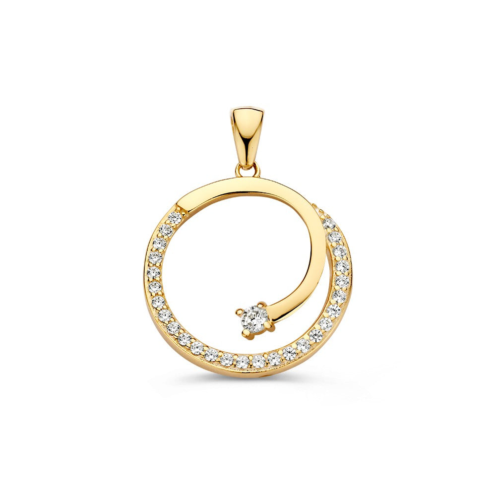 Runde gelbgoldene Hänger mit Zirkonia, glänzende Oberfläche und verspieltes Design