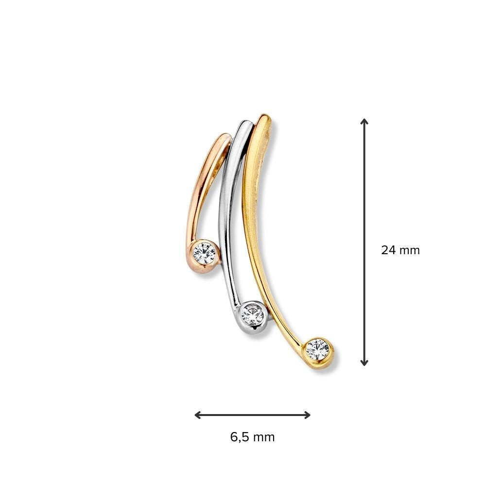 Dreifarbiger Goldanhänger mit Zirkonia – 14 Karat Gold, weißer Zirkonia, eleganter Damenanhänger