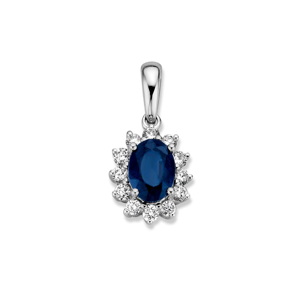 Hänger aus Weißgold mit blauem Saphir (1,00 ct) und 0,27 ct Diamanten, ovaler Form
