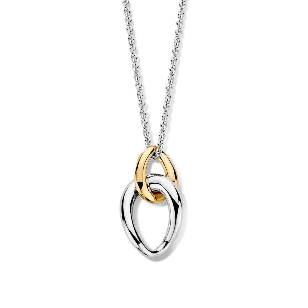 Zweifarbige Kette mit einem silbernen Ankerarmband und einer 14kt goldenen Schakelhänger.