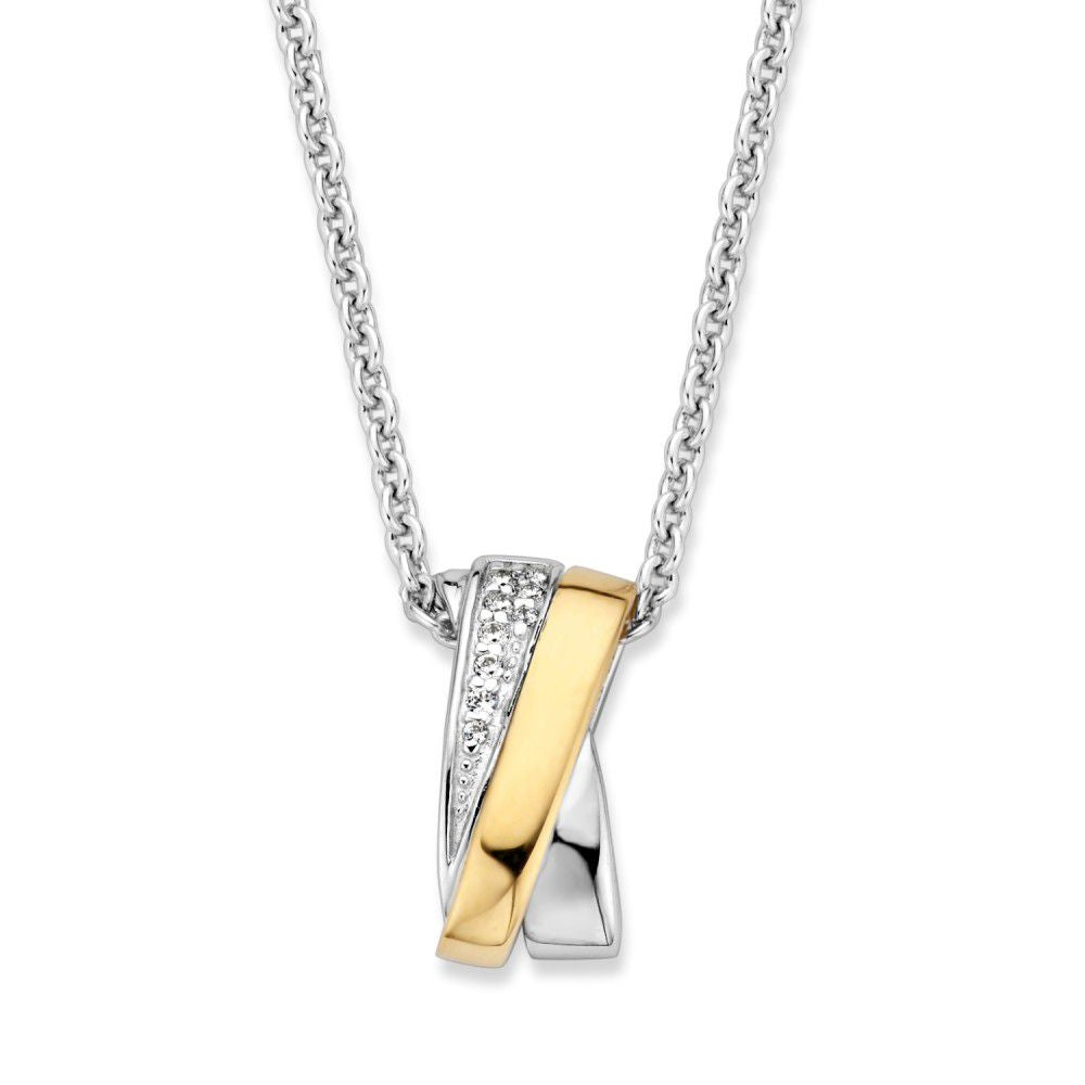 Zilveren en gouden hanger met witte zirkonia – 17 mm, 0.7 gram