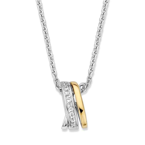 Zilveren en gouden hanger met witte zirkonia – 15 mm, 0.6 gram
