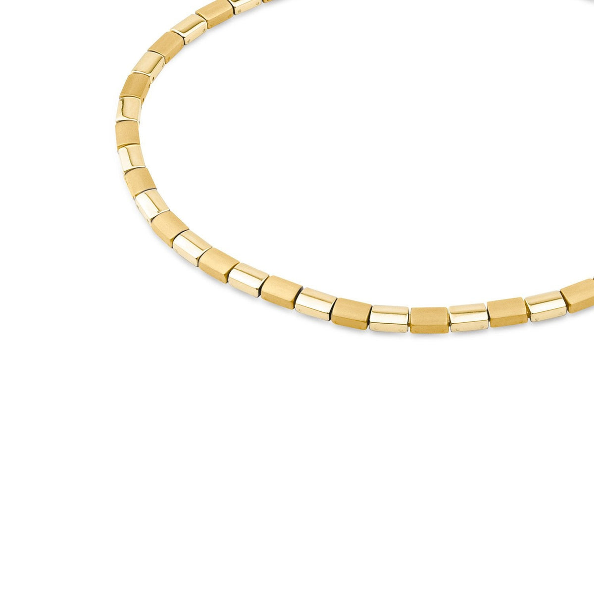 Halskette aus Titan mit goldfarbenen und silberfarbenen Gliedern in rechteckiger Form