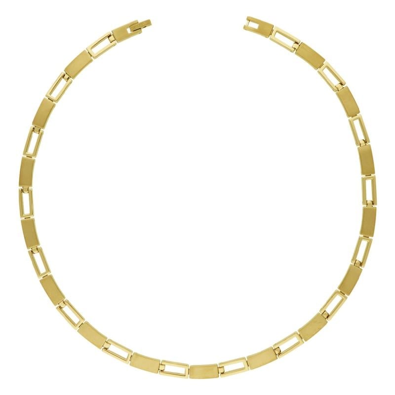 Halskette aus Titan mit goldfarbener Beschichtung und rechteckigen Gliedern