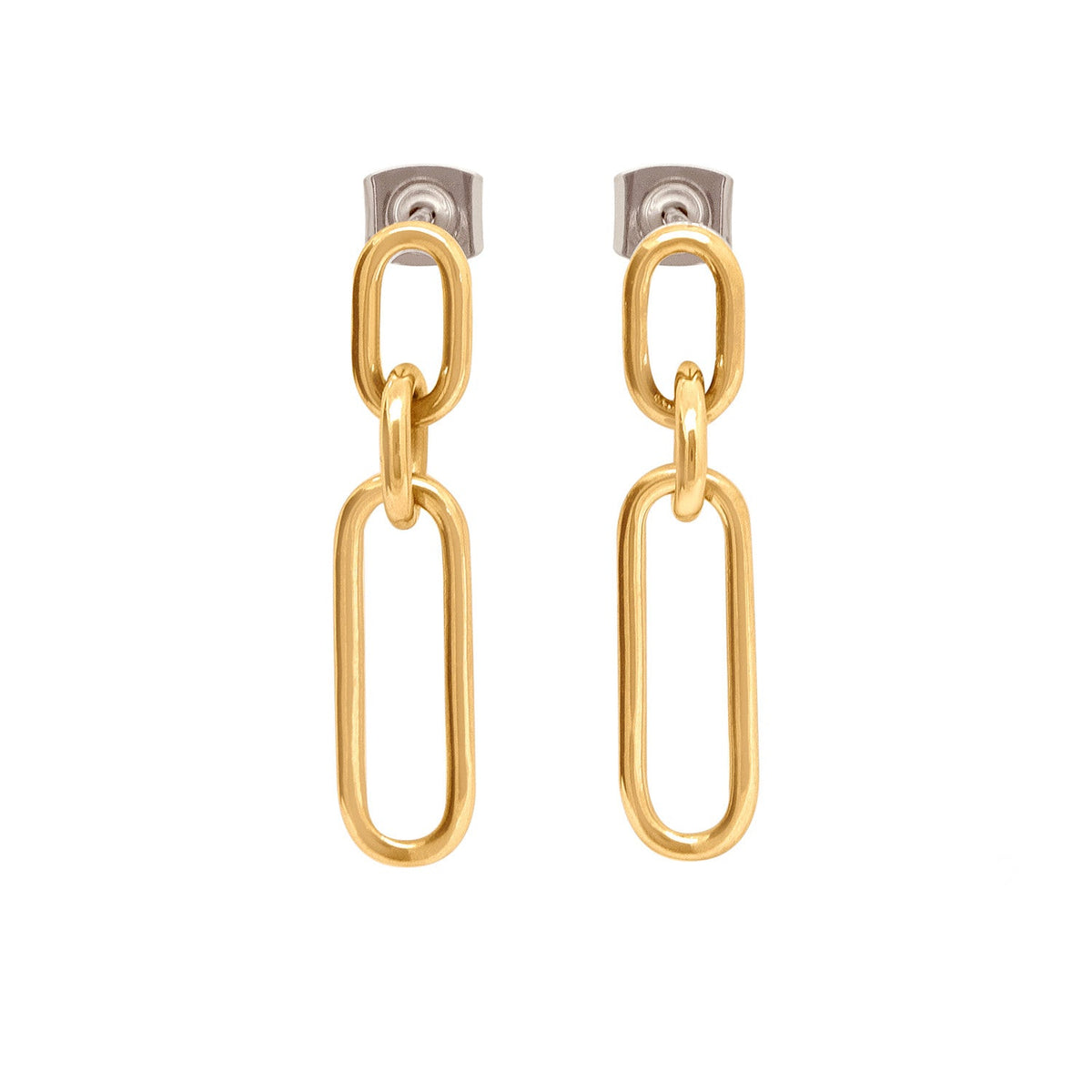 Ohrstecker aus Titan mit goldfarbener, ovaler und rechteckiger Ketten-Optik