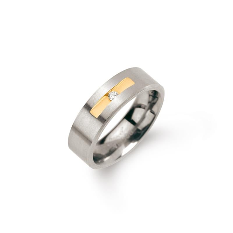Bicolor Titanring mit glänzender Oberfläche und einem kleinen Diamanten in der Mitte