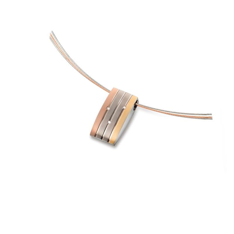 Hänger aus Titan in Tricolor mit drei schmalen Streifen in Gold, Roségold und Silber