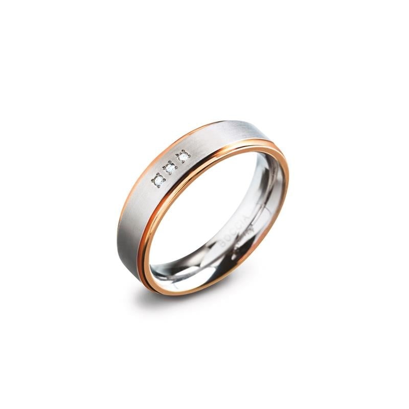 Bicolor Titanring mit glänzender Oberfläche und drei kleinen Diamanten