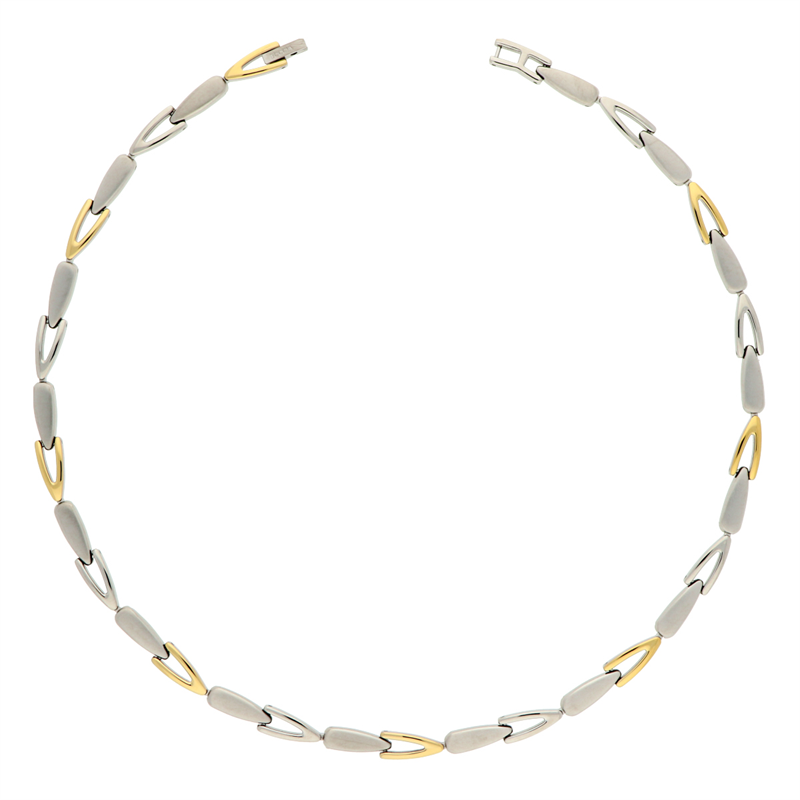 Bicolor Collier aus Titan mit grauen und goldenen Elementen in ovaler Form