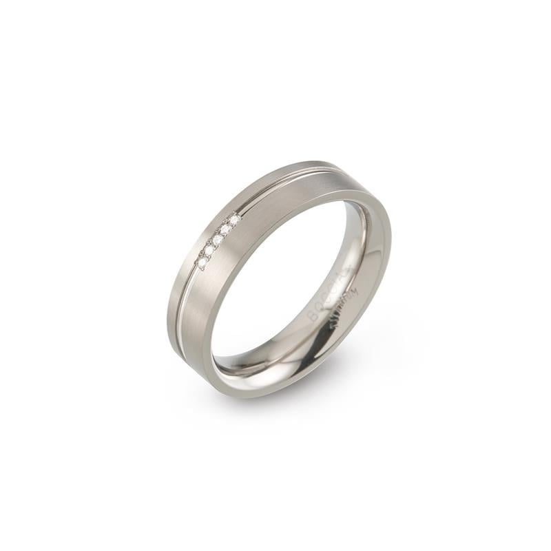 Titanring mit drei kleinen, eingearbeiteten Steinen und mattem Finish
