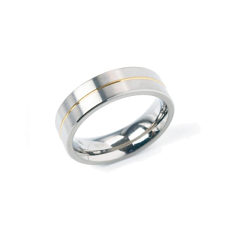 Bicolor Titanring mit glänzender Oberfläche und goldfarbener Linie in der Mitte