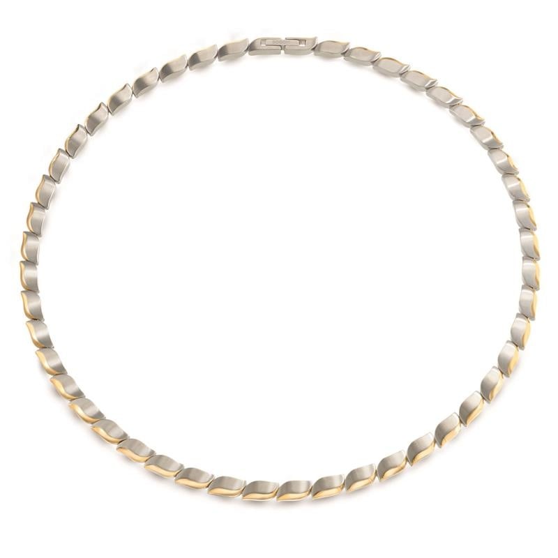 Bicolor Collier aus Titan mit abwechselnd silbernen und goldenen Elementen