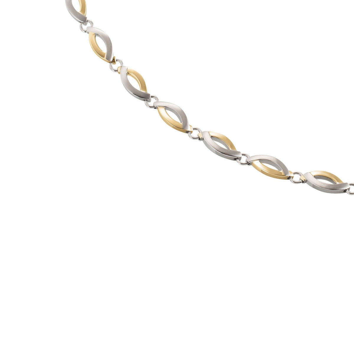 Bicolor Collier aus Titan mit abwechselnd silbernen und goldenen, ovalen Gliedern