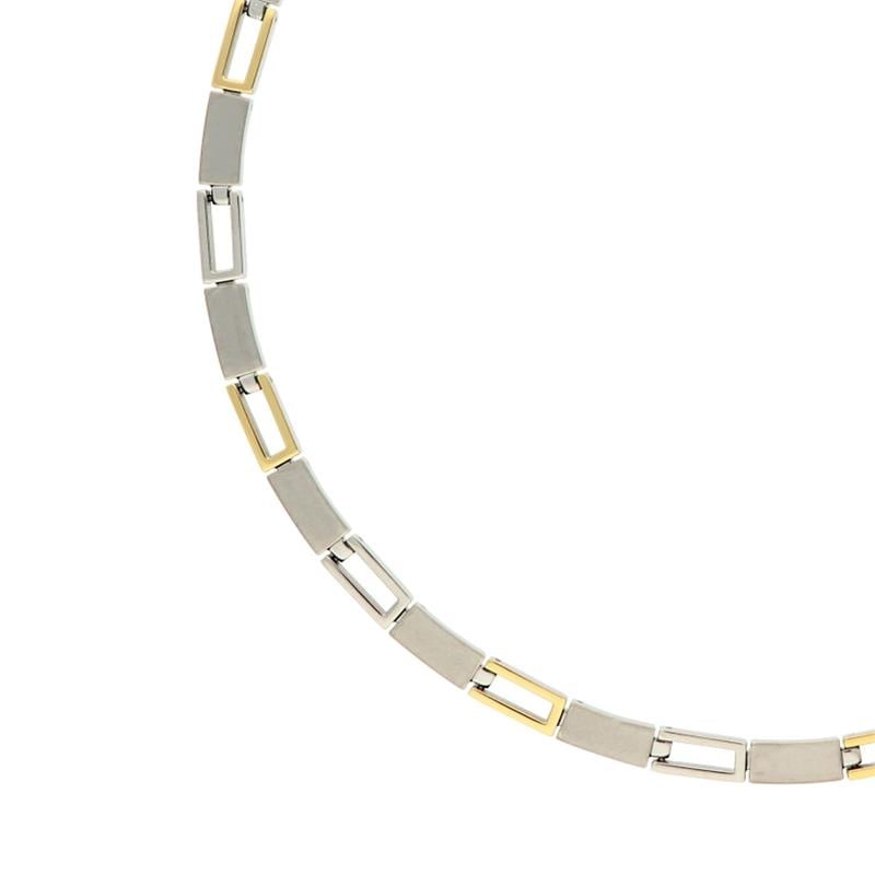 Bicolor Collier aus Titan mit abwechselnd silbernen und goldenen Elementen in rechteckiger Form