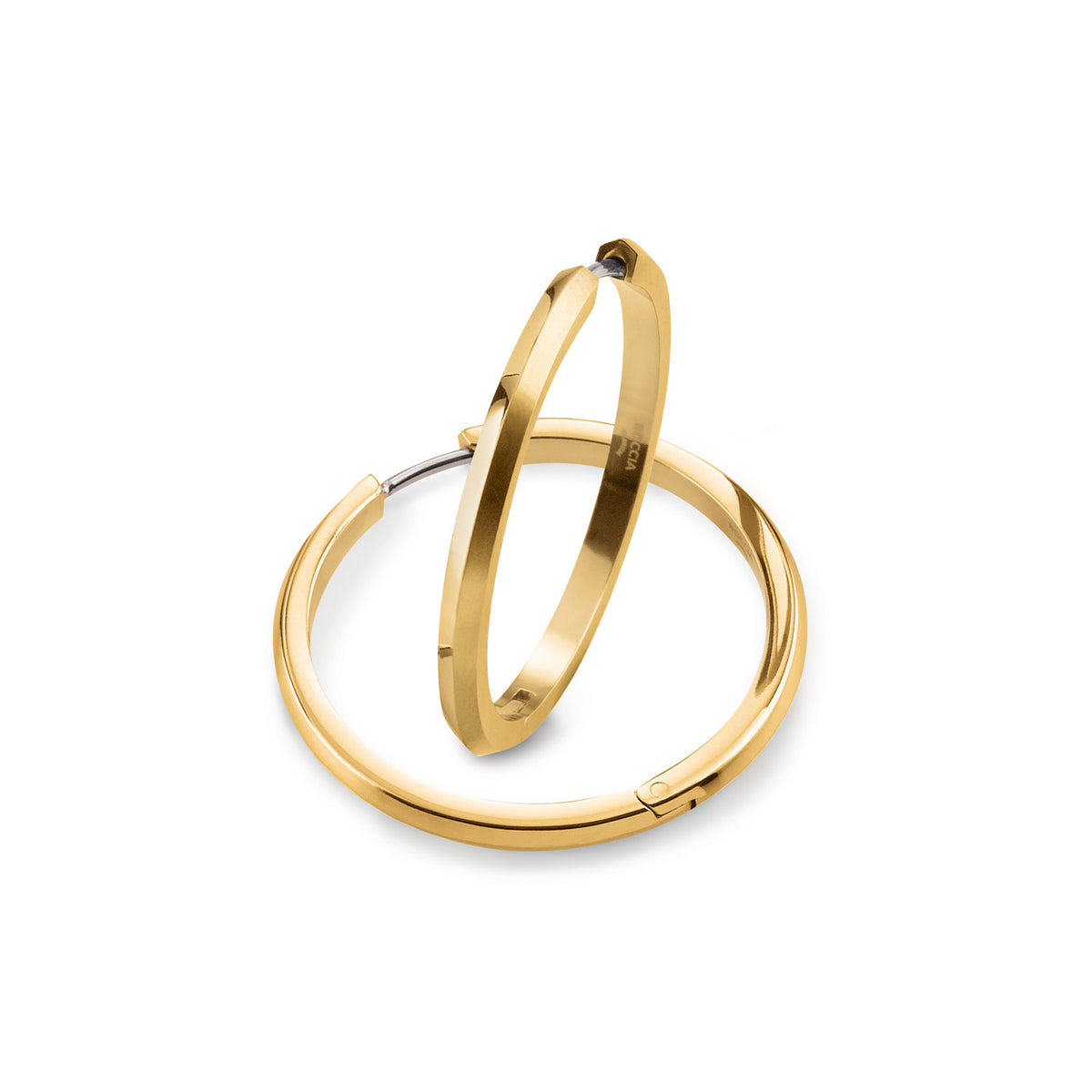 Goldene Creolen aus Titan mit glänzender Oberfläche und schlichter Form