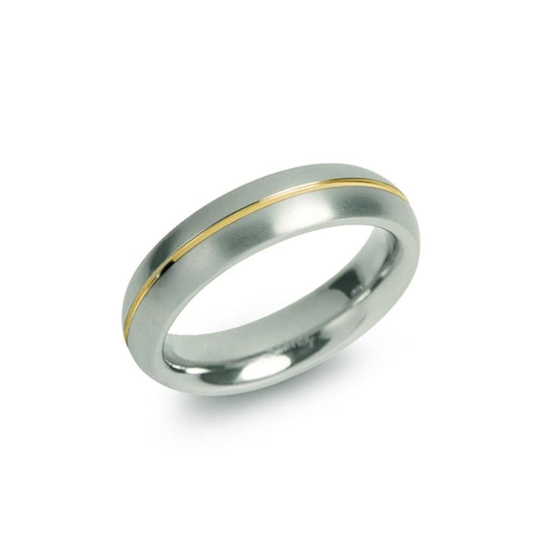 Bicolor Titanring mit glänzender Oberfläche und goldfarbener Linie in der Mitte