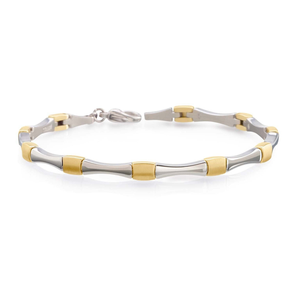 Bicolor Armband aus Titan mit silbernen und goldenen Elementen in geschwungener Form