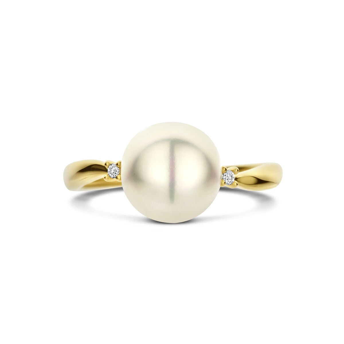 Goldener Damenring mit Diamant und Perle – 14 Karat Gelbgold