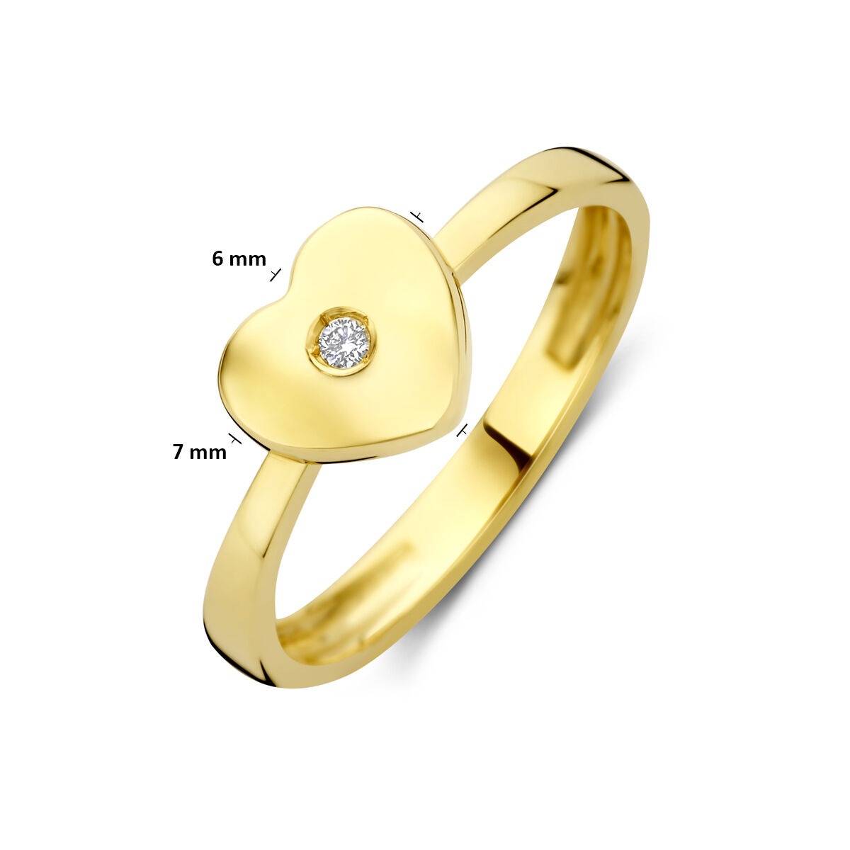 14 Karat Gelbgold Kinderring mit Herz und im Labor gezüchtetem Diamanten