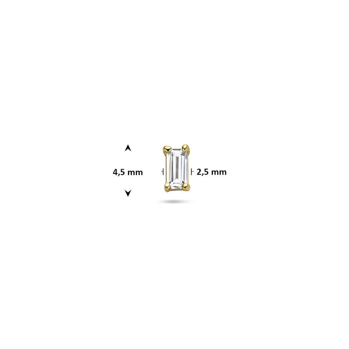 Verguld zilveren flat back piercing met baguette zirkonia – 925 zilver