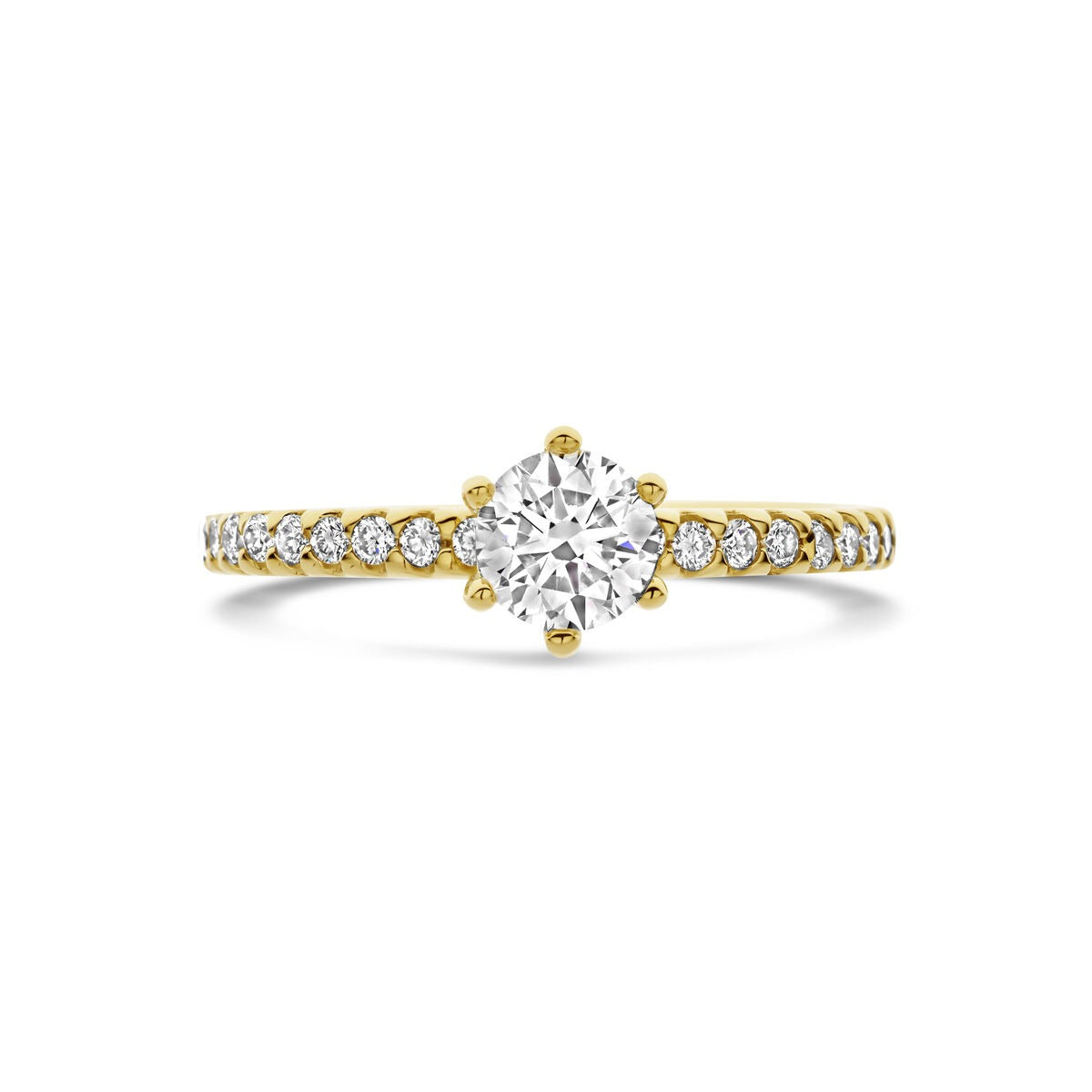 Damenring aus 14 Karat Gelbgold mit im Labor gezüchtetem Diamant