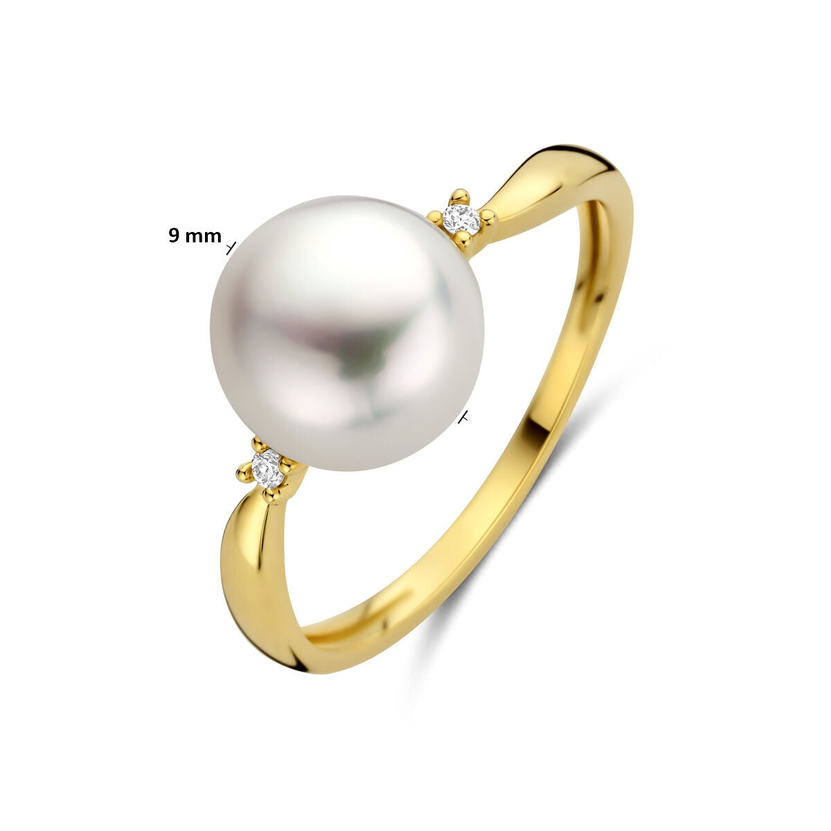 Goldener Damenring mit Diamant und Perle – 14 Karat Gelbgold