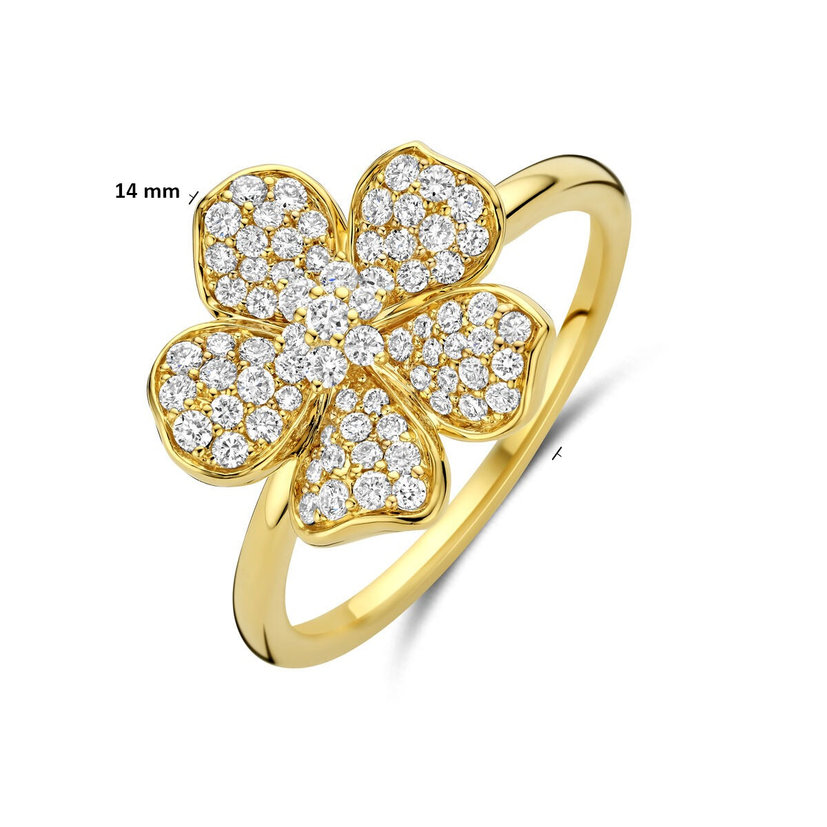 Goldener Damenring mit Blume und Diamant – 14k Gelbgold