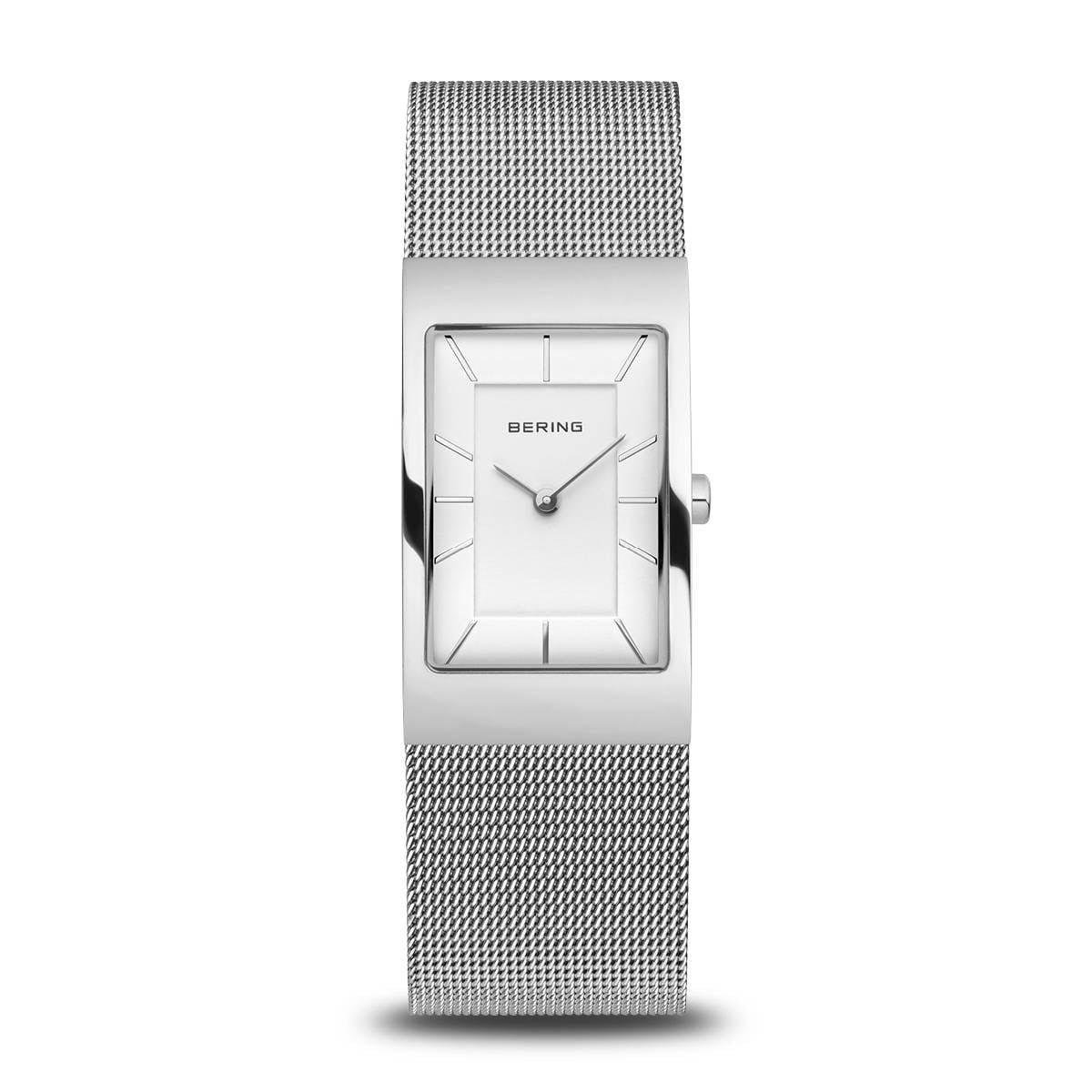 Damenarmbanduhr mit weißem Zifferblatt und silbernem Mesh-Armband
