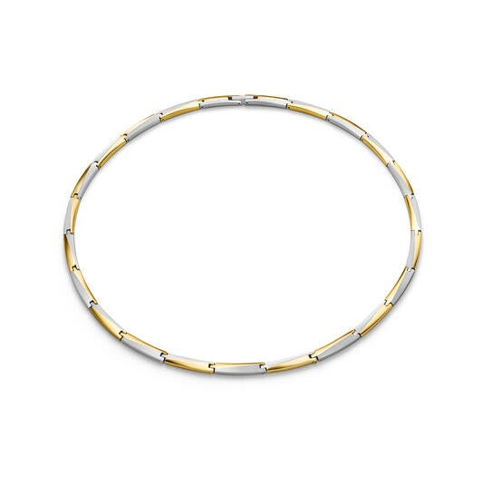 Bicolor Collier aus Titan mit abwechselnd silbernen und goldenen Elementen