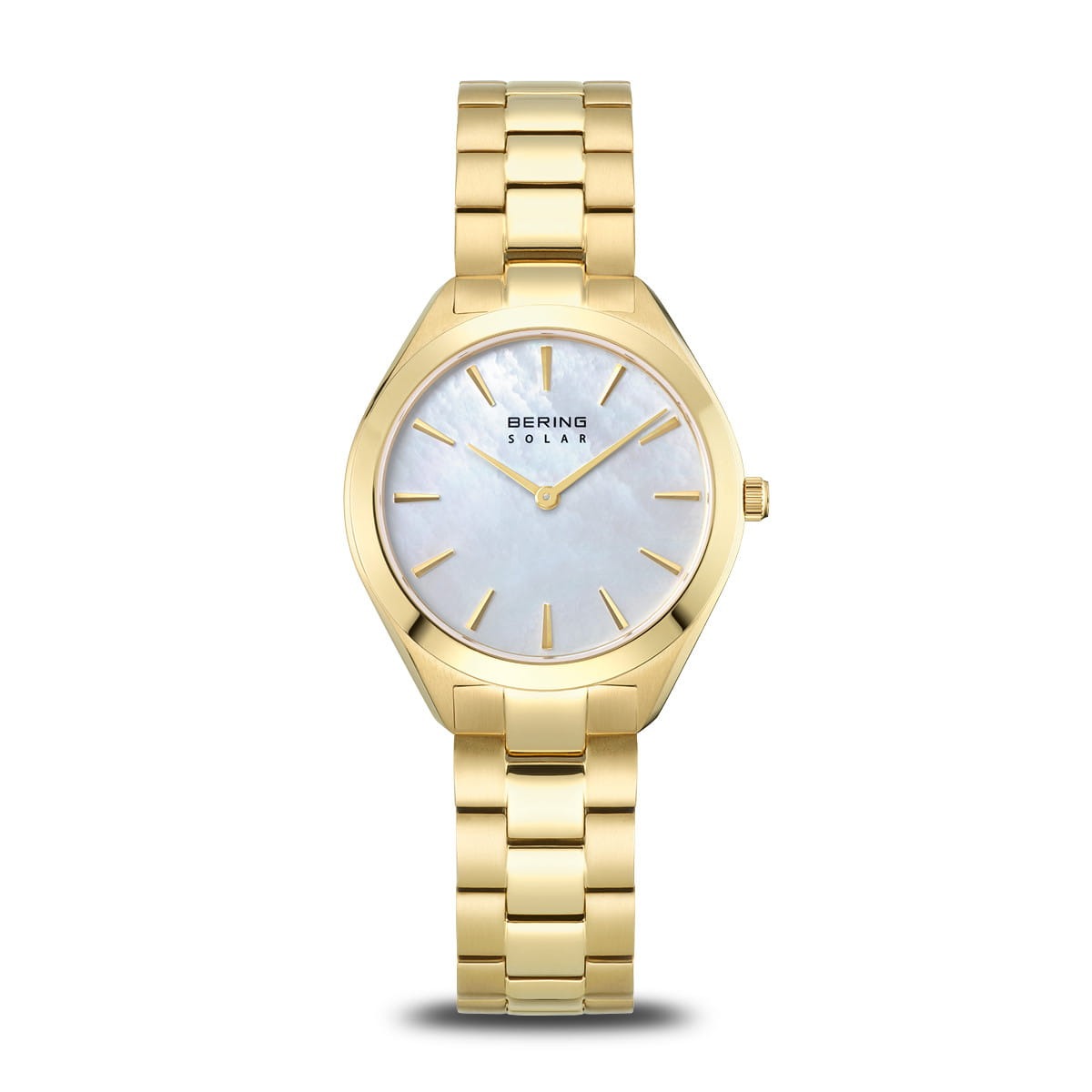 Damen Solar-Uhr mit goldenem Gehäuse, goldenem Armband und silbernem Zifferblatt