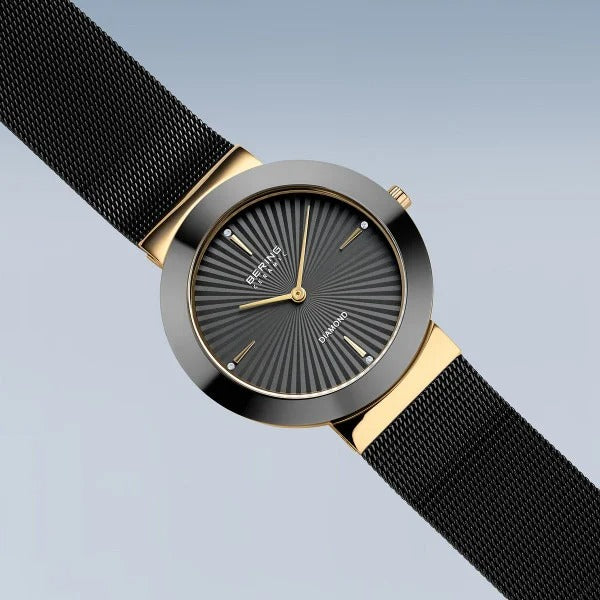 Bering Damenuhr – Keramik, goldfarben mit Diamantdetails