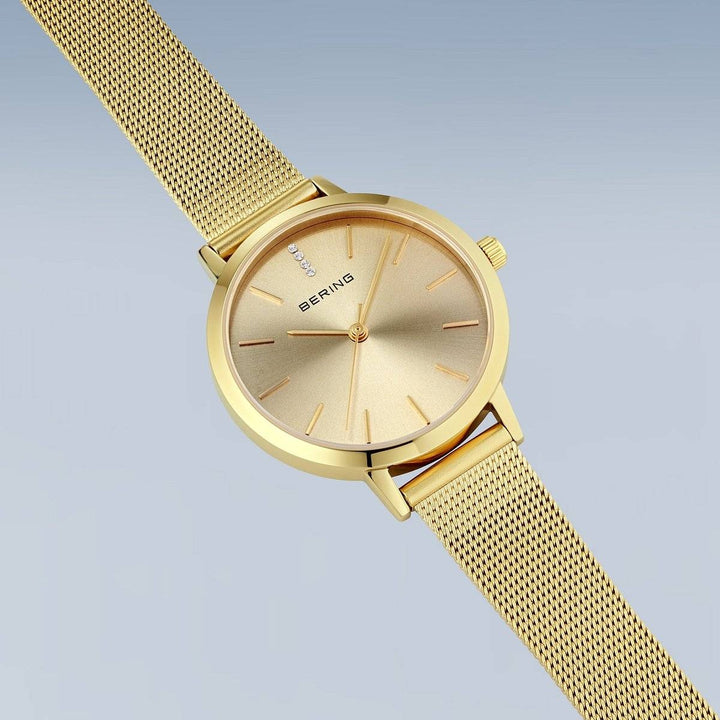 Bering Damenuhr goldfarbenes Zifferblatt 13434-333