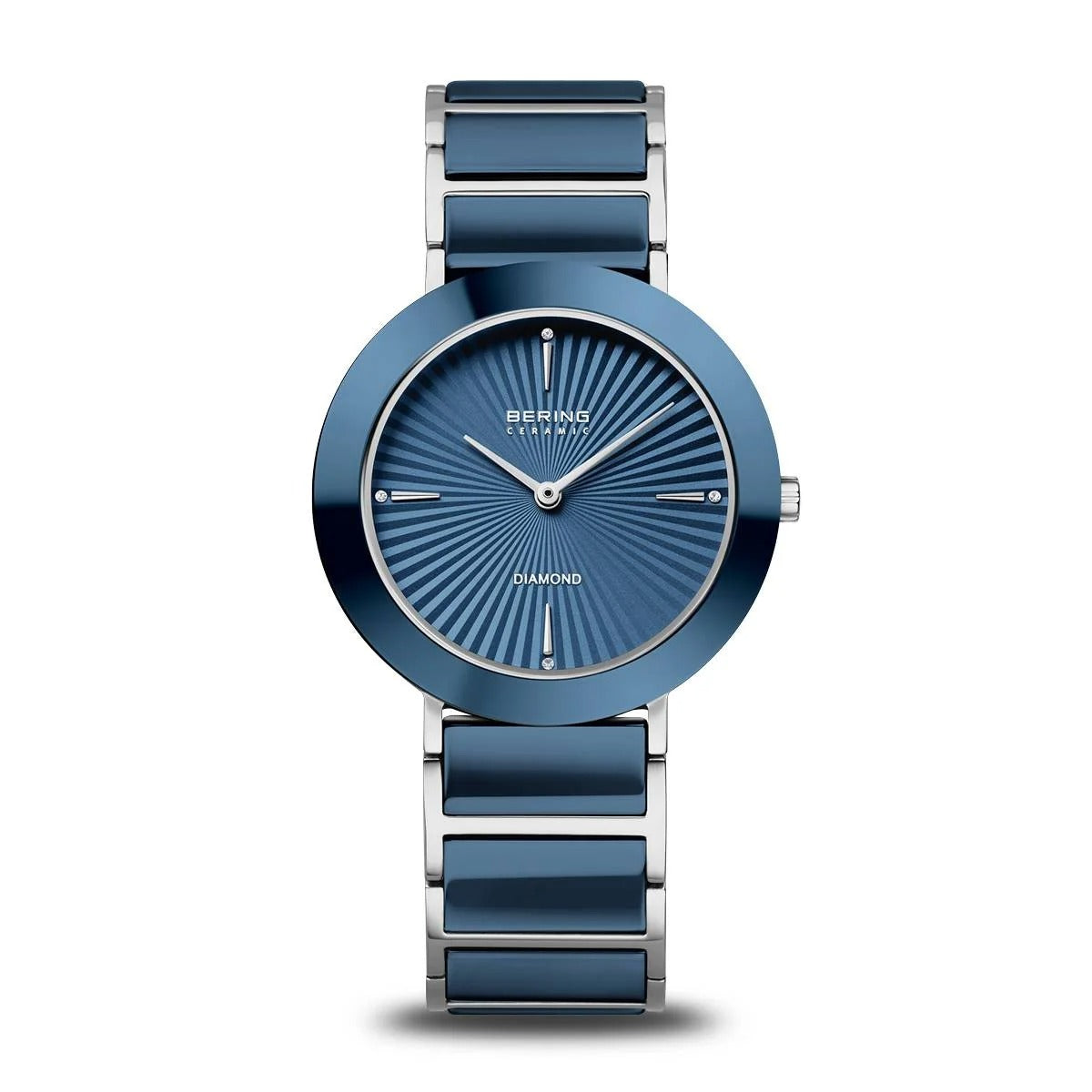 Uhr mit blauem Zifferblatt, keramischem Gehäuse und Edelstahlarmband